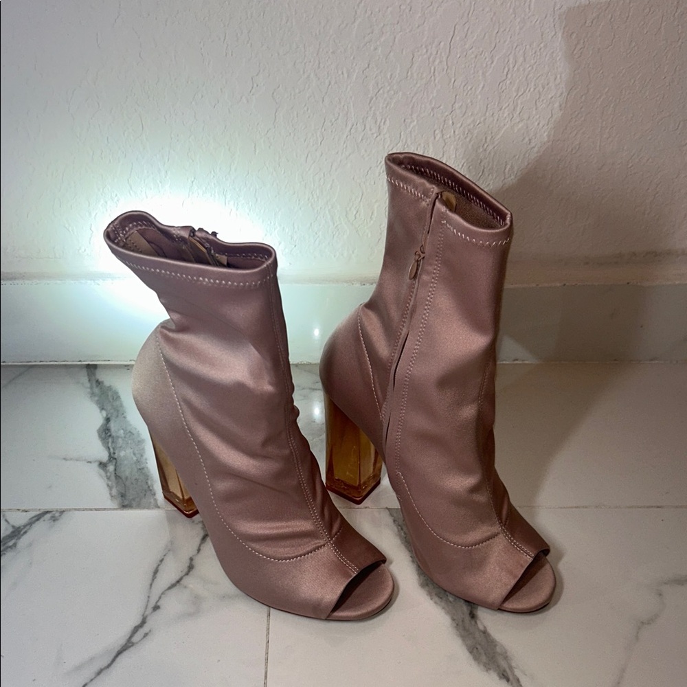 Aldo Dusty Rose Satin Peep-Toe Heeled Booties
